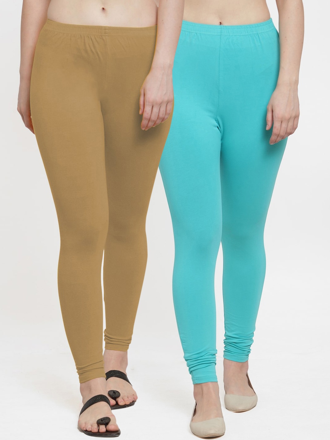 

GRACIT Women Pack of 2 Solid Ankle Length Leggings, Beige