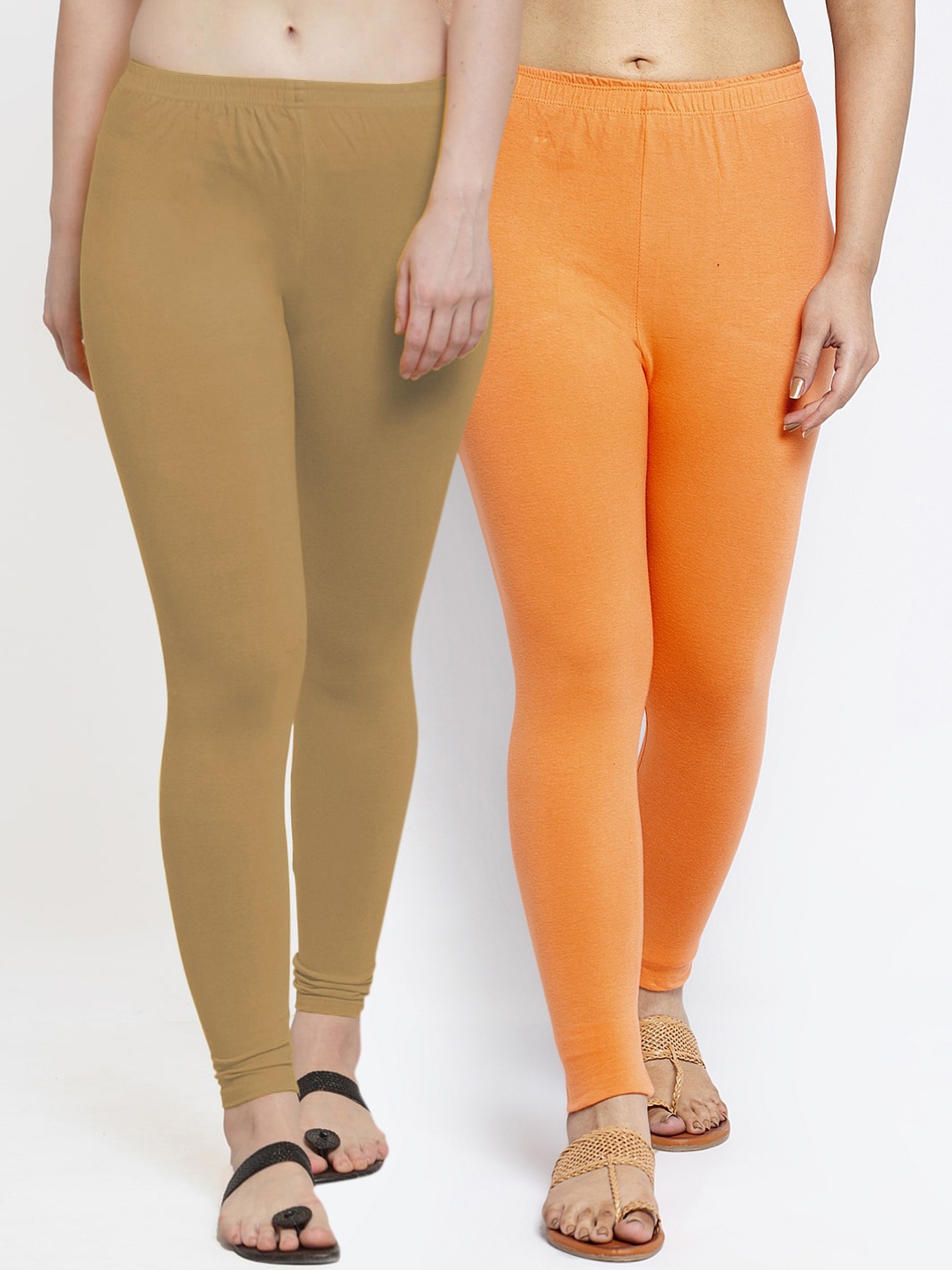 

GRACIT Women Pack Of 2 Solid Ankle-Length Cotton Lycra Legging, Orange