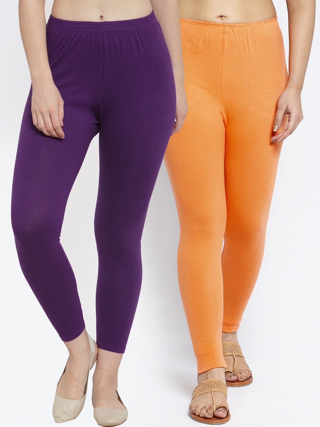 

GRACIT Women Pack Of 2 Ankle Length Leggings, Orange