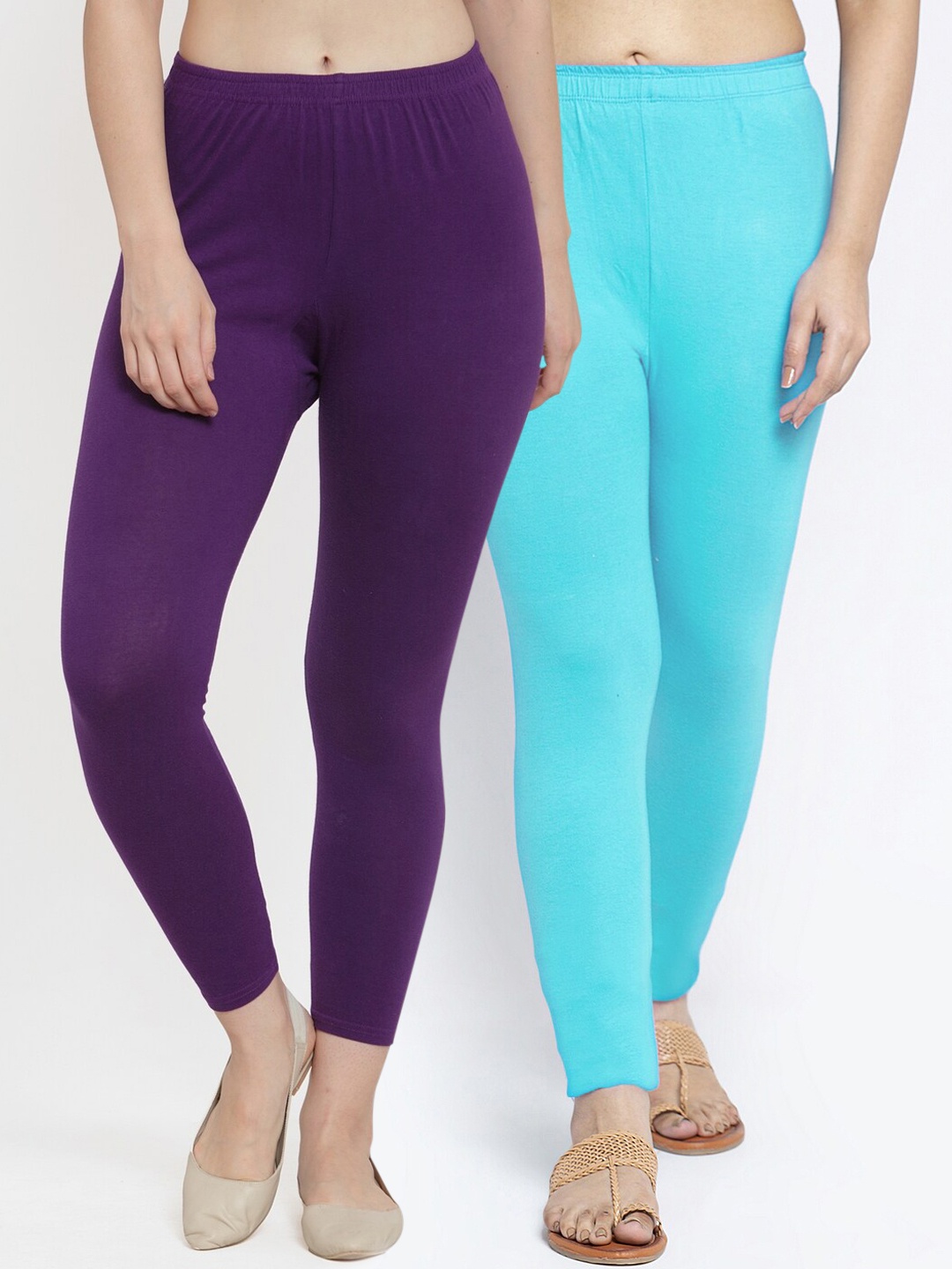 

GRACIT Women Pack Of 2 Solid Ankle-Length Leggings, Purple