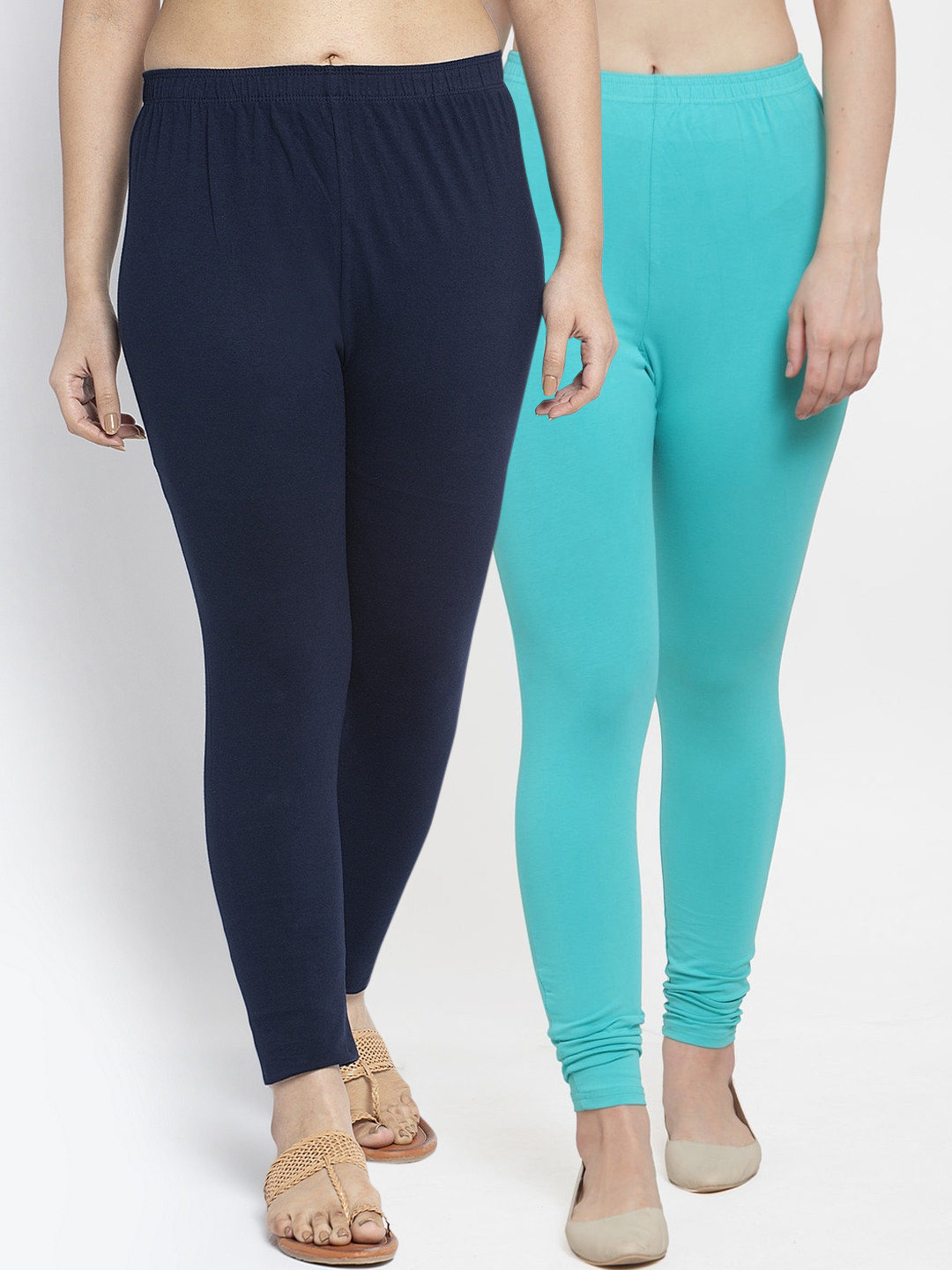 

GRACIT Women Pack Of 2 Solid Ankle Length Leggings, Navy blue