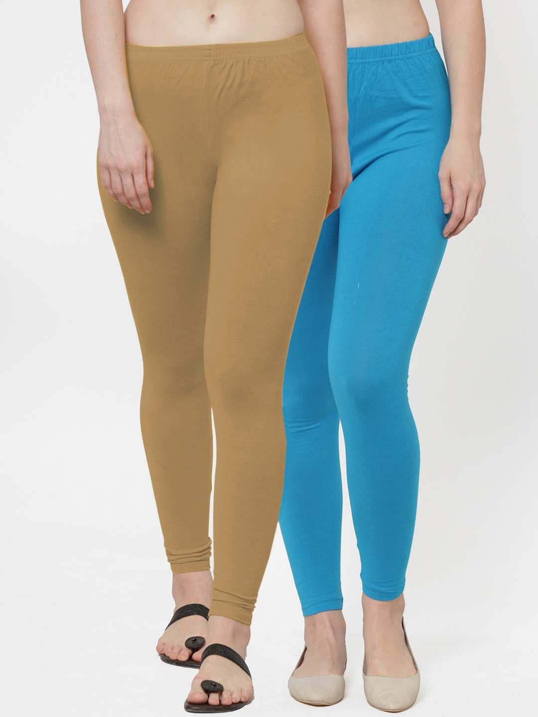 

GRACIT Women Pack of 2 Blue & Beige Ankle Length Leggings