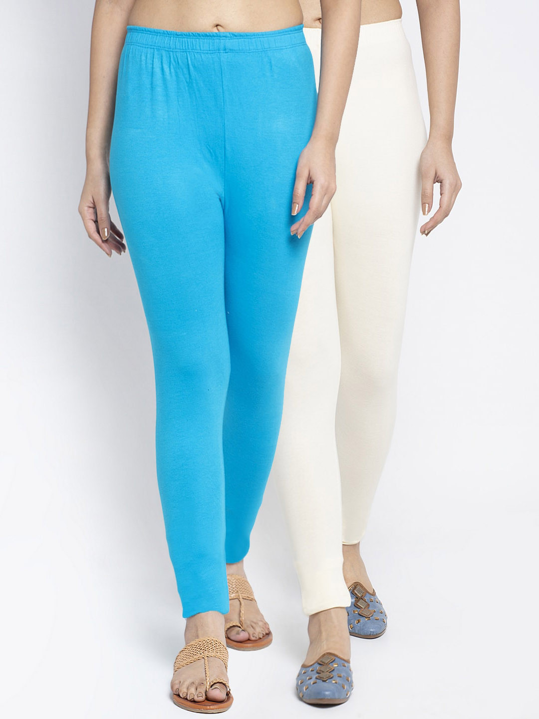

GRACIT Women Pack Of 2 Solid Ankle-Length Leggings, White