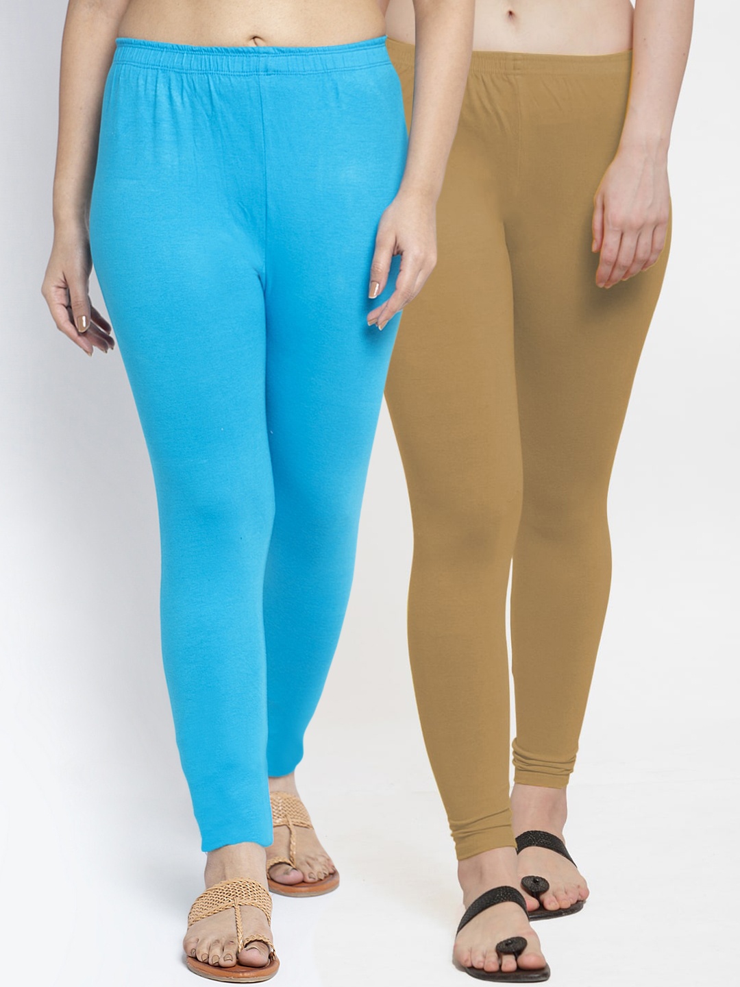 

GRACIT Women Pack Of 2 Solid Ankle-Length Leggings, Beige