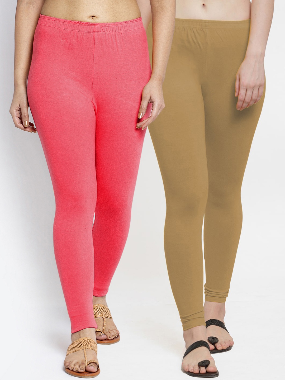 

GRACIT Women Peach & Beige Pack of 2 Solid Leggings