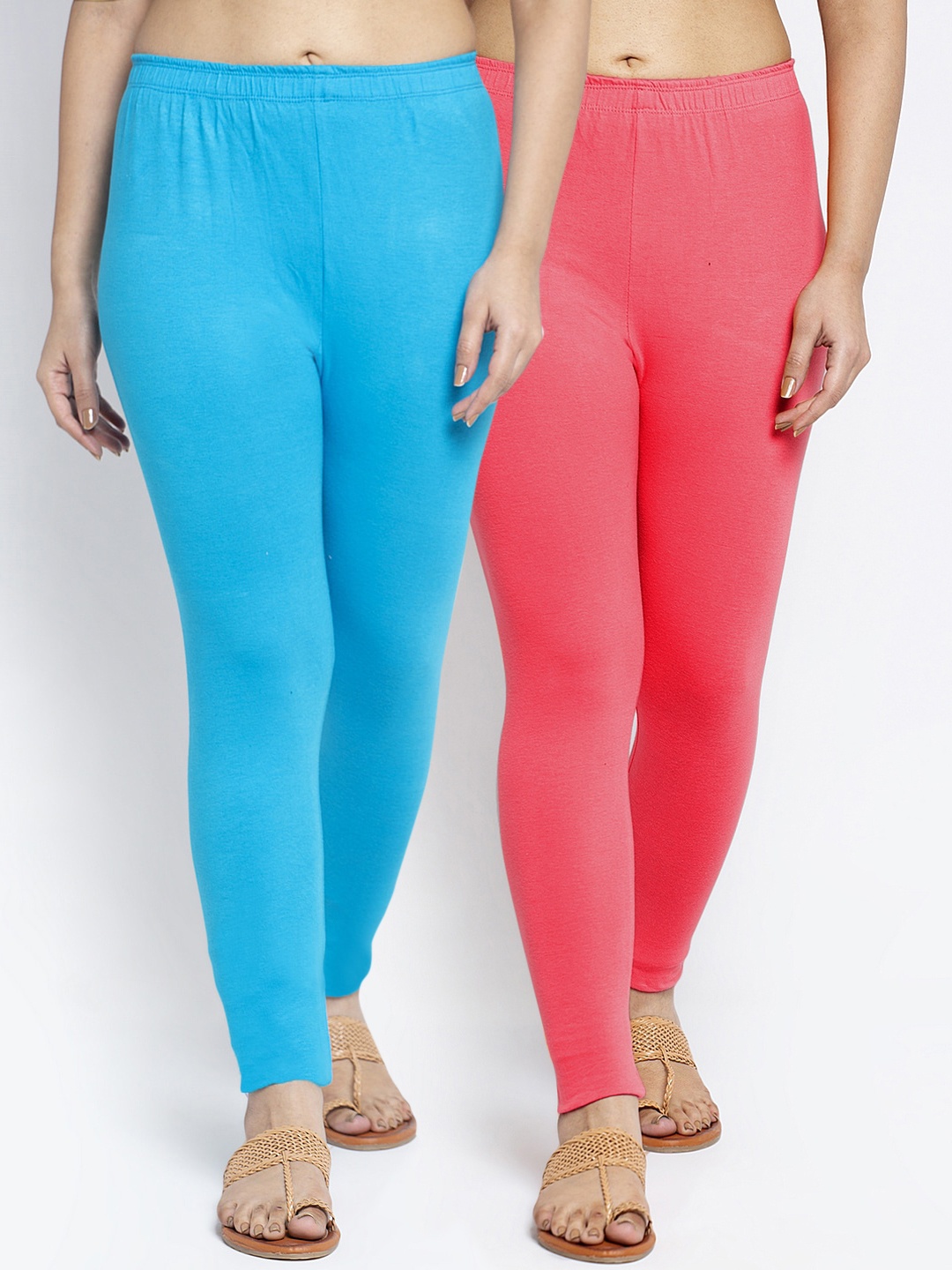 

GRACIT Women Pack Of 2 Solid Ankle-Length Leggings, Peach