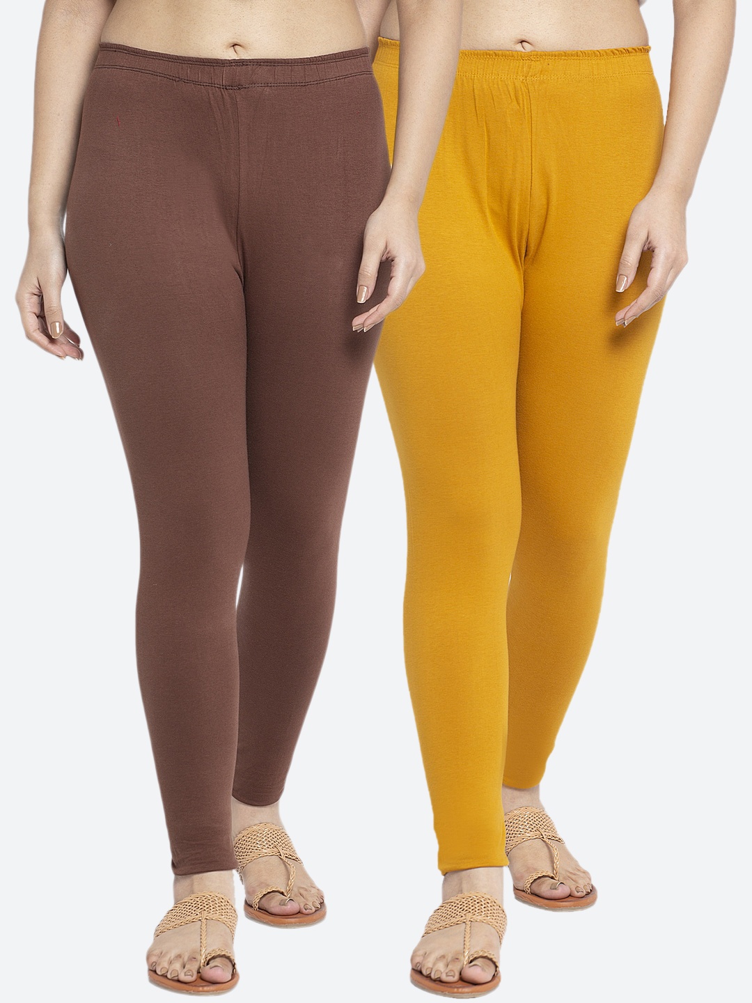

GRACIT Women Pack Of 2 Solid Cotton Lycra Ankle-Length Leggings, Brown