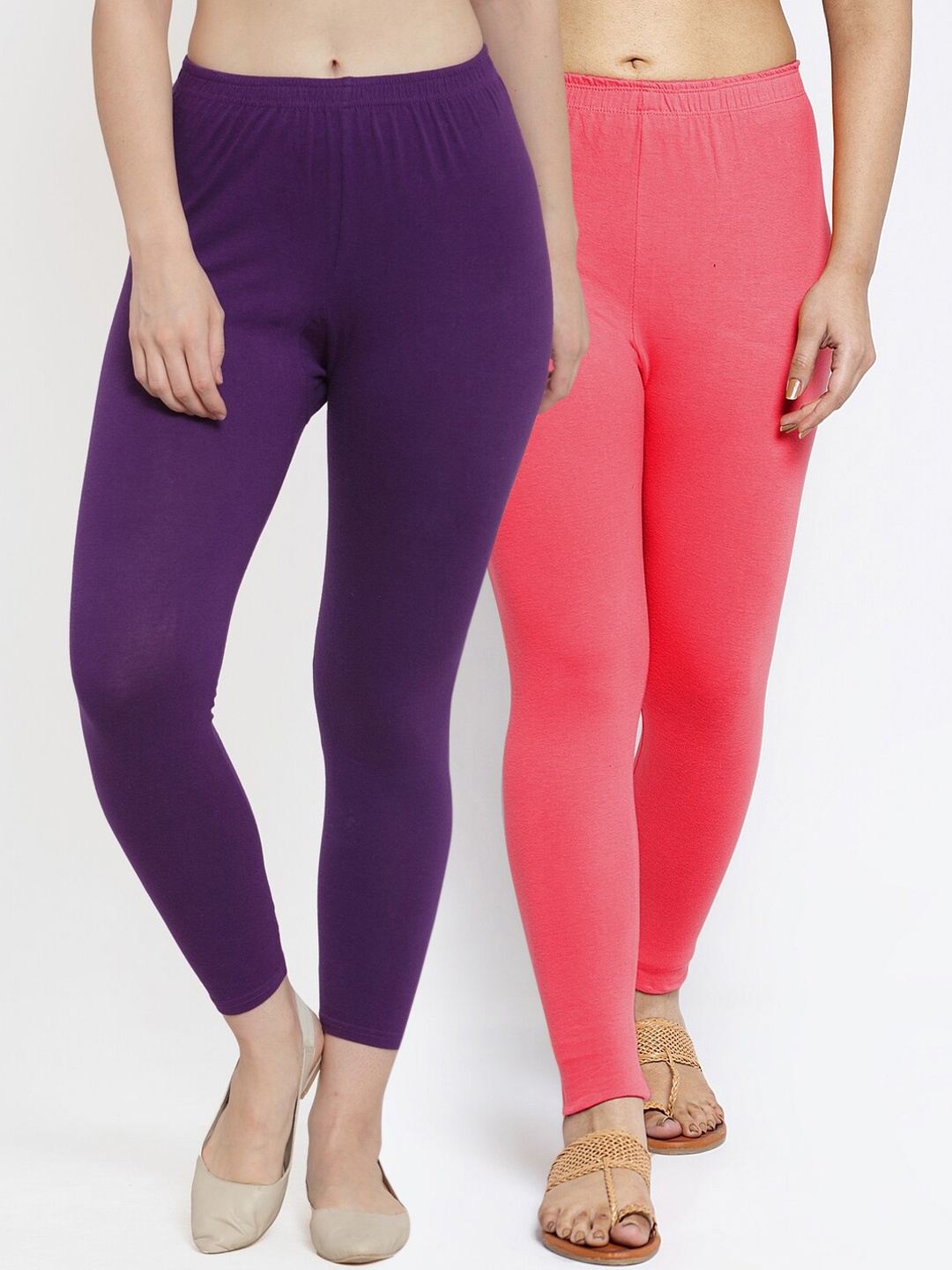 

GRACIT Women Pack Of 2 Solid Ankle-Length Leggings, Purple