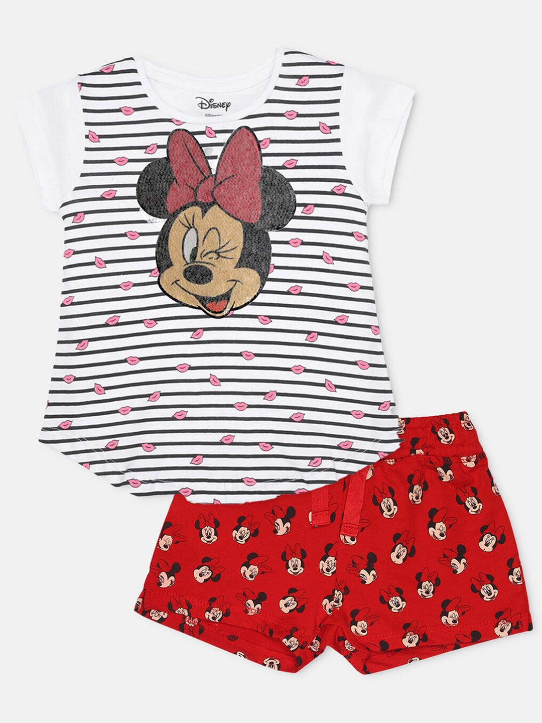 

Kids Ville Girls Minnie Mouse Printed Cotton T-shirt With Shorts Set, White