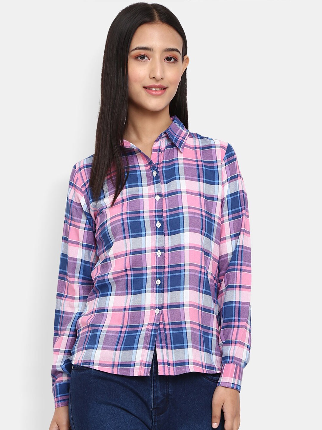 

V-Mart Women Magenta Classic Tartan Checks Checked Casual Shirt