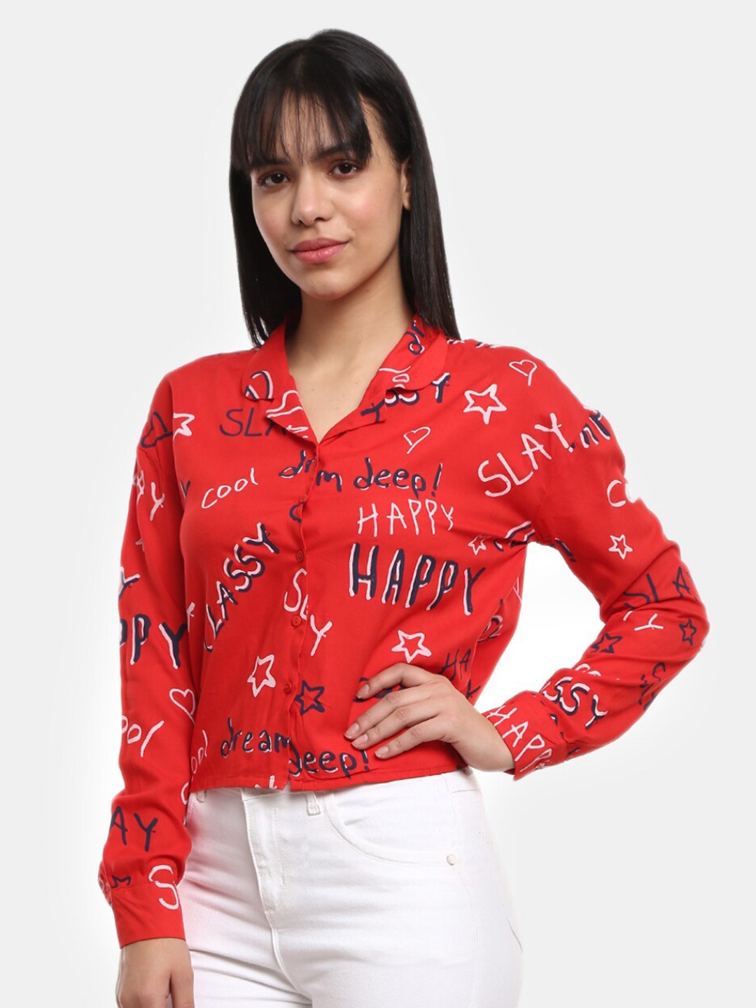 

V-Mart Women Red Classic Printed Casual Shirt