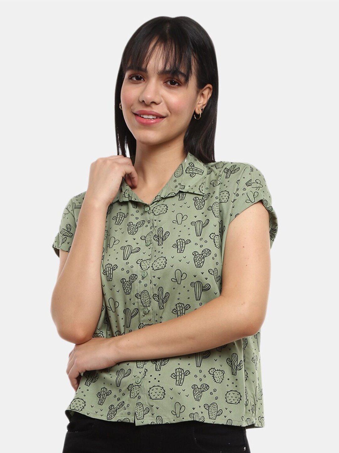 

V-Mart Women Green Cactus Printed Casual Shirt