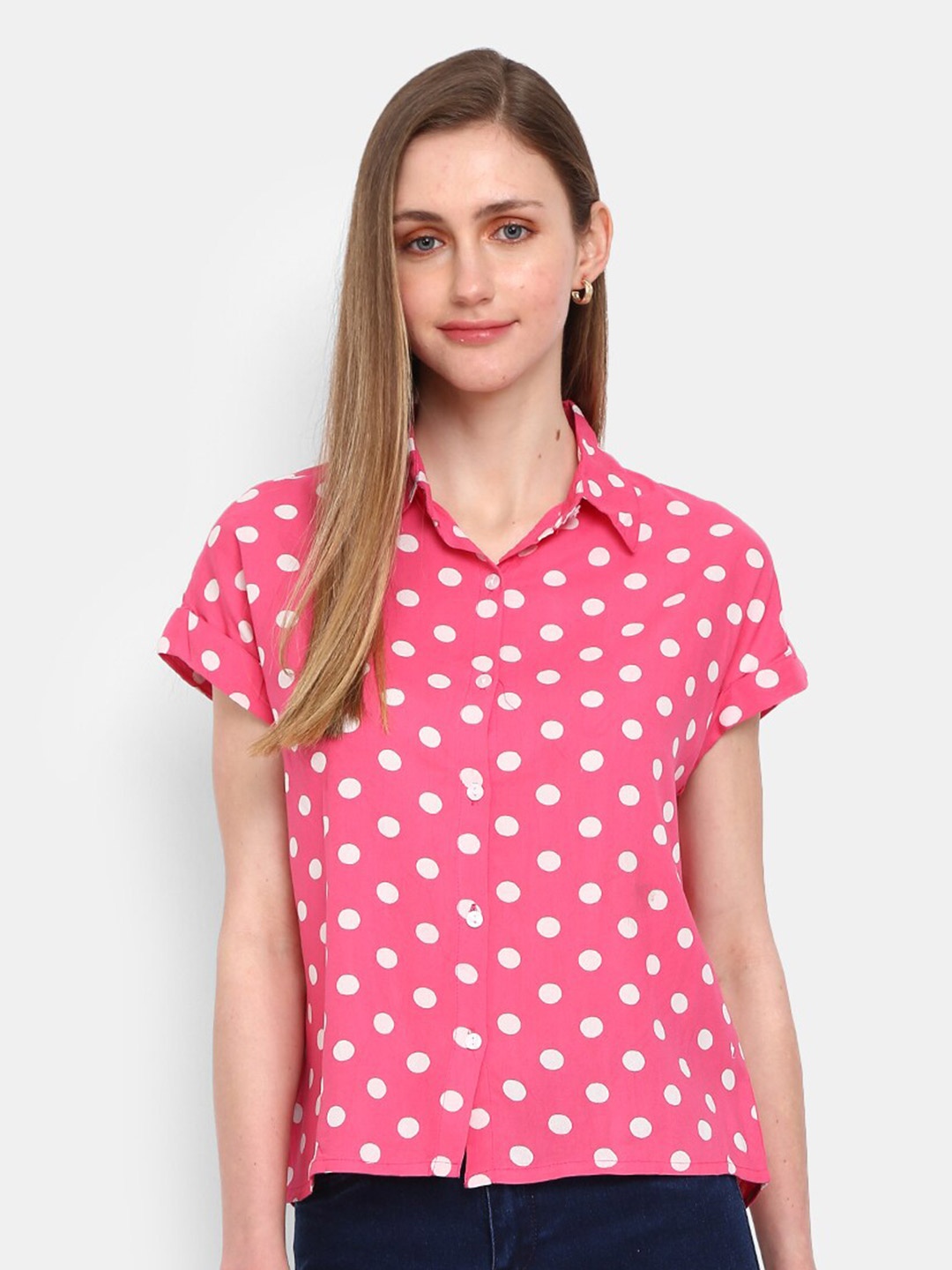 

V-Mart Women Pink Classic Printed Casual Shirt