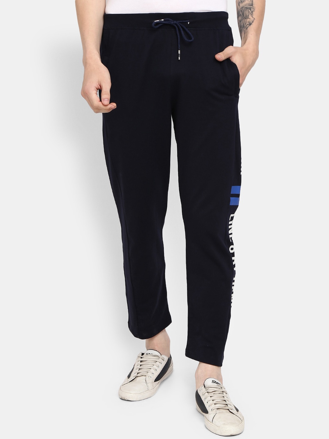 

V-Mart Men Navy Blue Solid Cotton Track Pants
