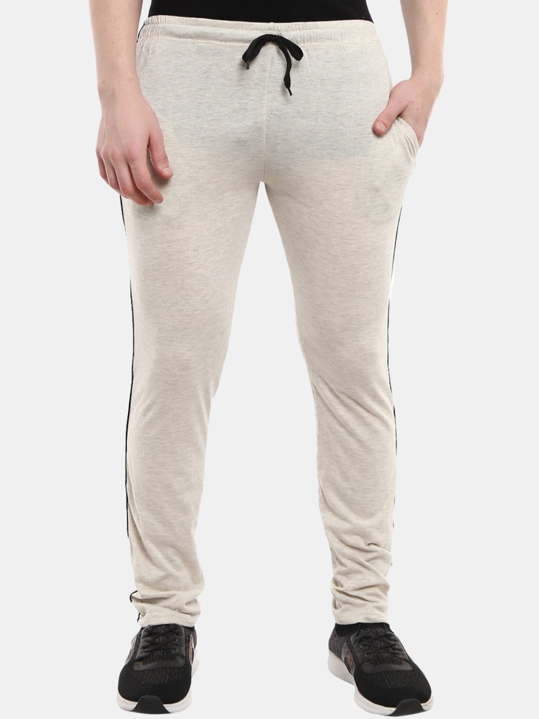 

V-Mart Men Off-White Solid Cotton Track Pants, Beige