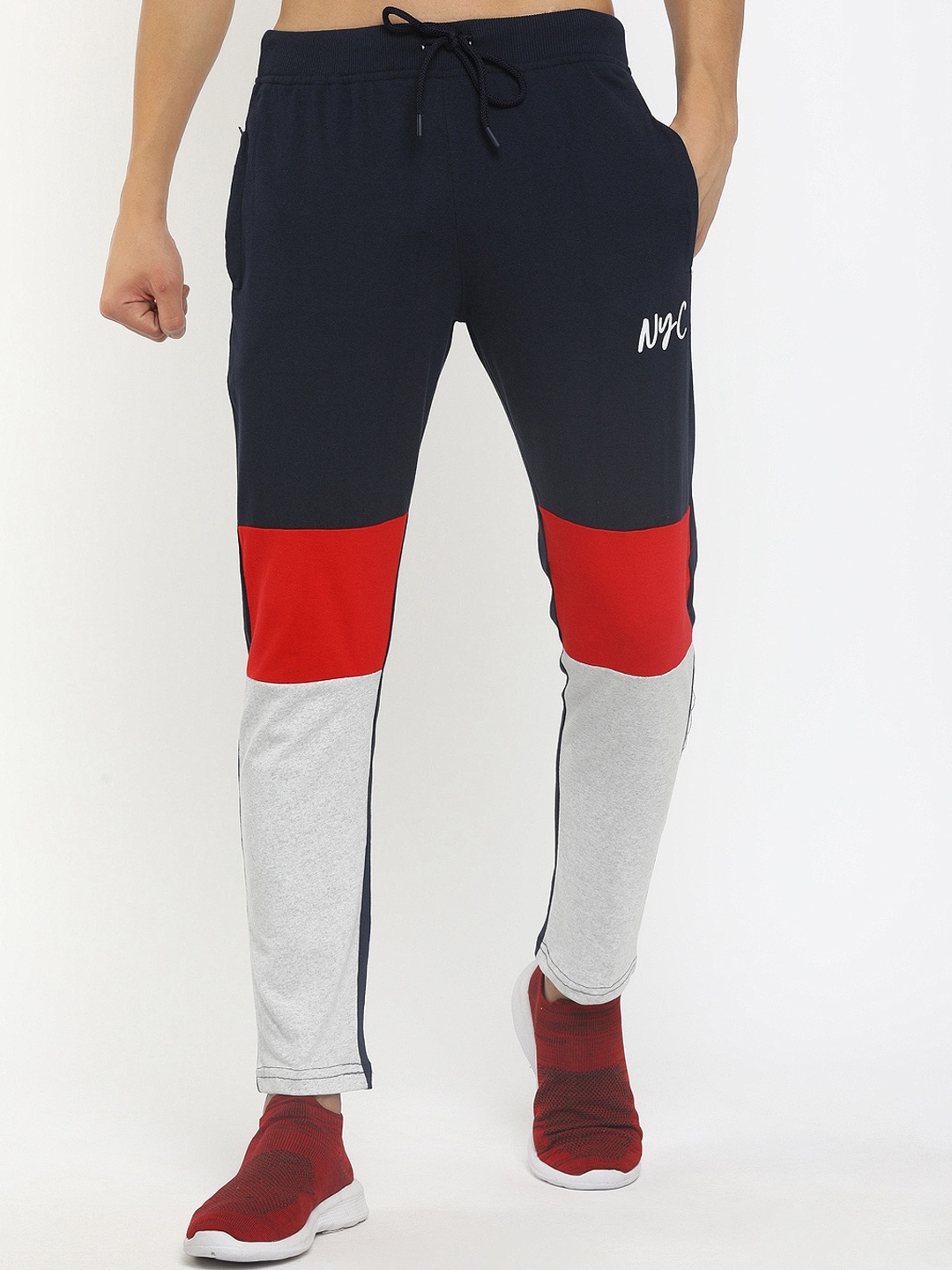 

V-Mart Men Navy Blue & Grey Colourblocked Cotton Track Pants