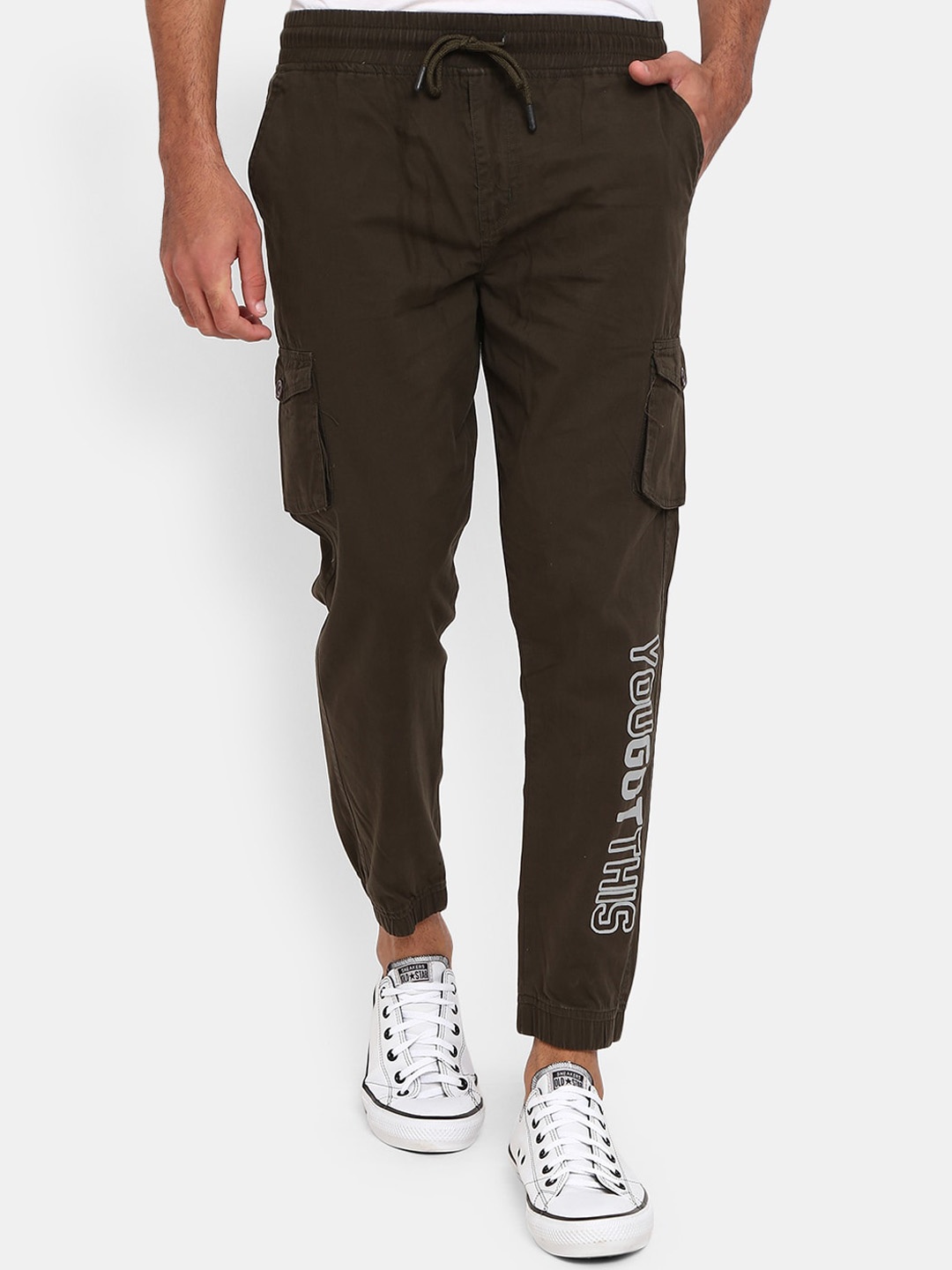

V-Mart Men Olive Green Solid Tussar Cotton Track Pant
