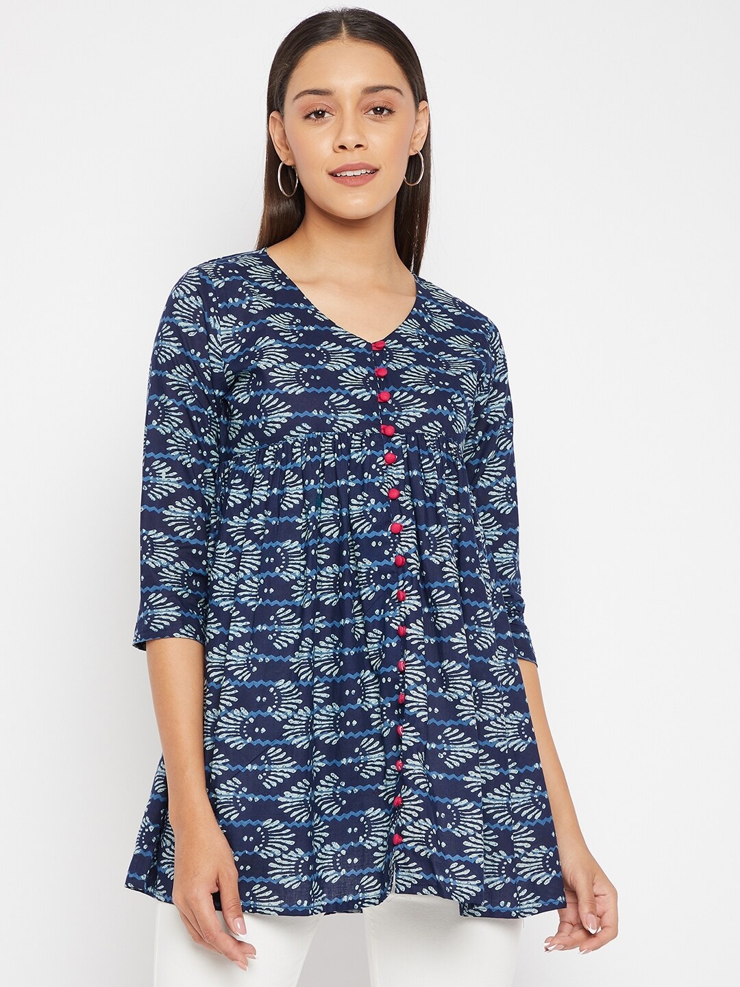 

PANIT Women Navy Blue Ethnic Motifs Printed Pure Cotton Kurti