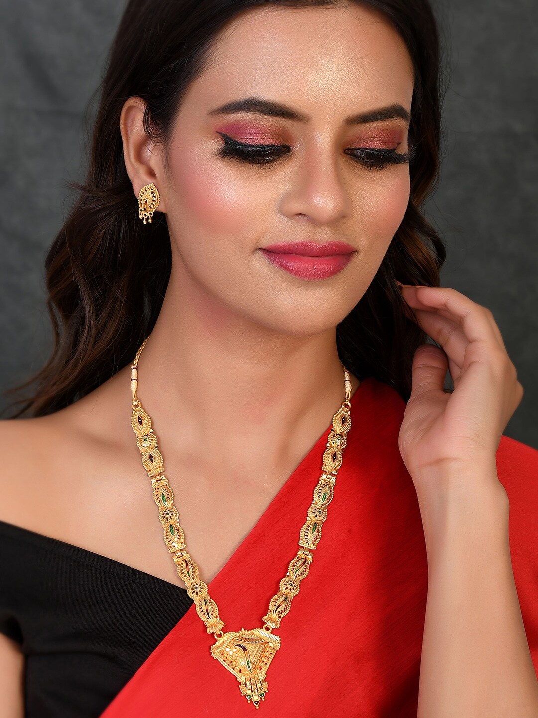 

Silvermerc Designs Gold-Plated Meenakari Jewellery Set