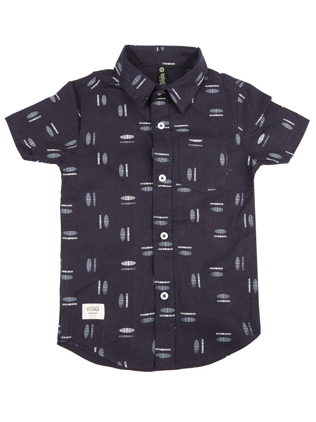 

V-Mart Boys Regular Fit Spread Collar Navy Blue Classic Printed Casual Shirt