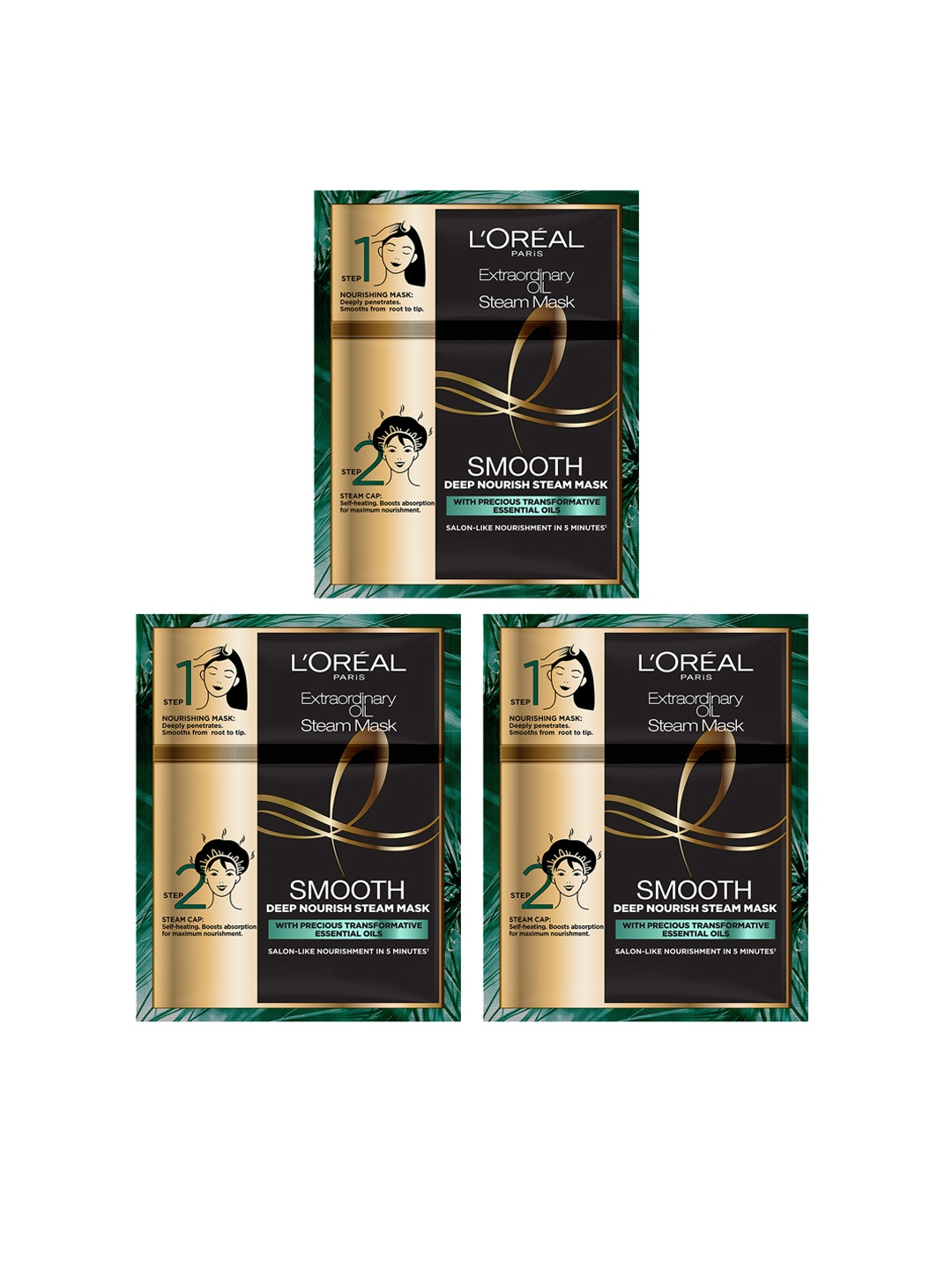 

LOreal Set of 3 Extraordinary Oil Smooth Steam Hair Mask for Smooth & Straight Hair, Black