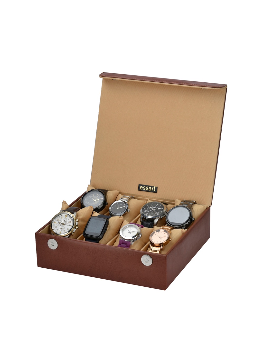 

essart Brown Solid 8 Slots Watch Organiser Box
