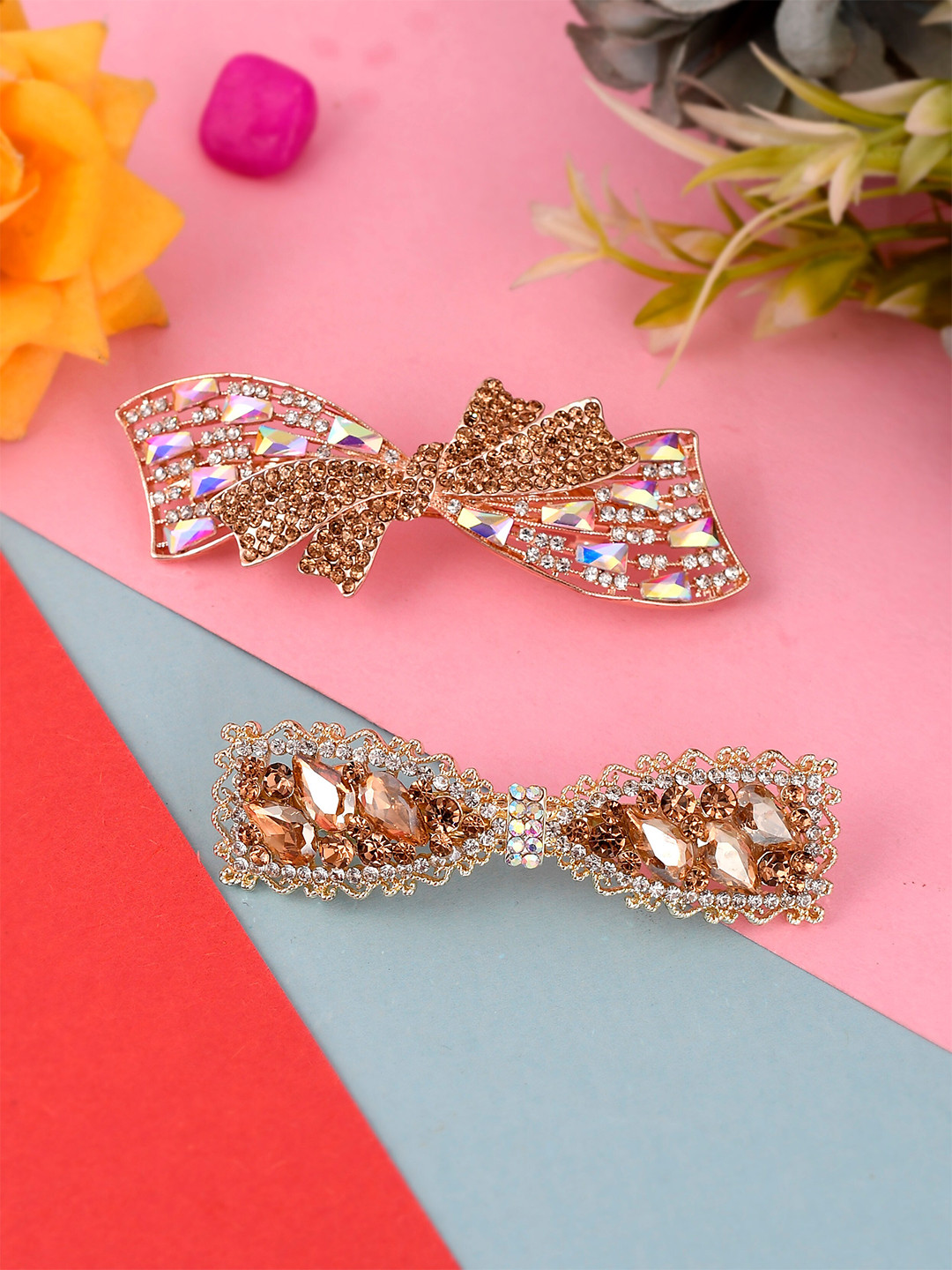 

Silvermerc Designs Women Rose Gold & White Set of 2 Beaded French Barrette