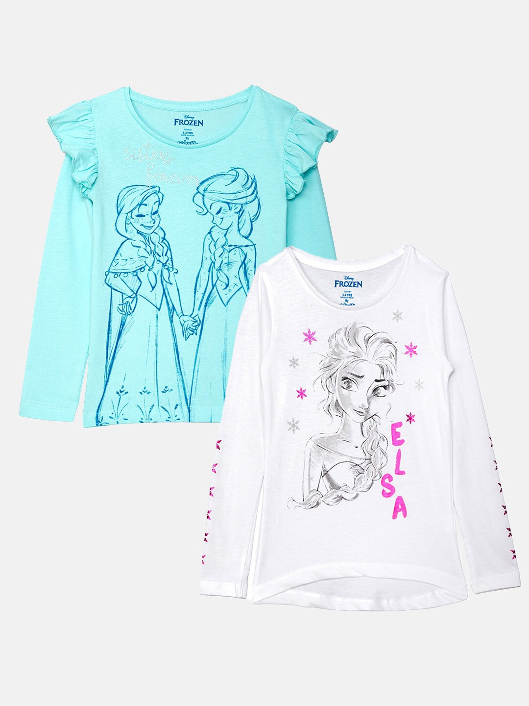 

Kids Ville Set Of 2 Frozen Printed Tshirt For Kids Girls, Blue