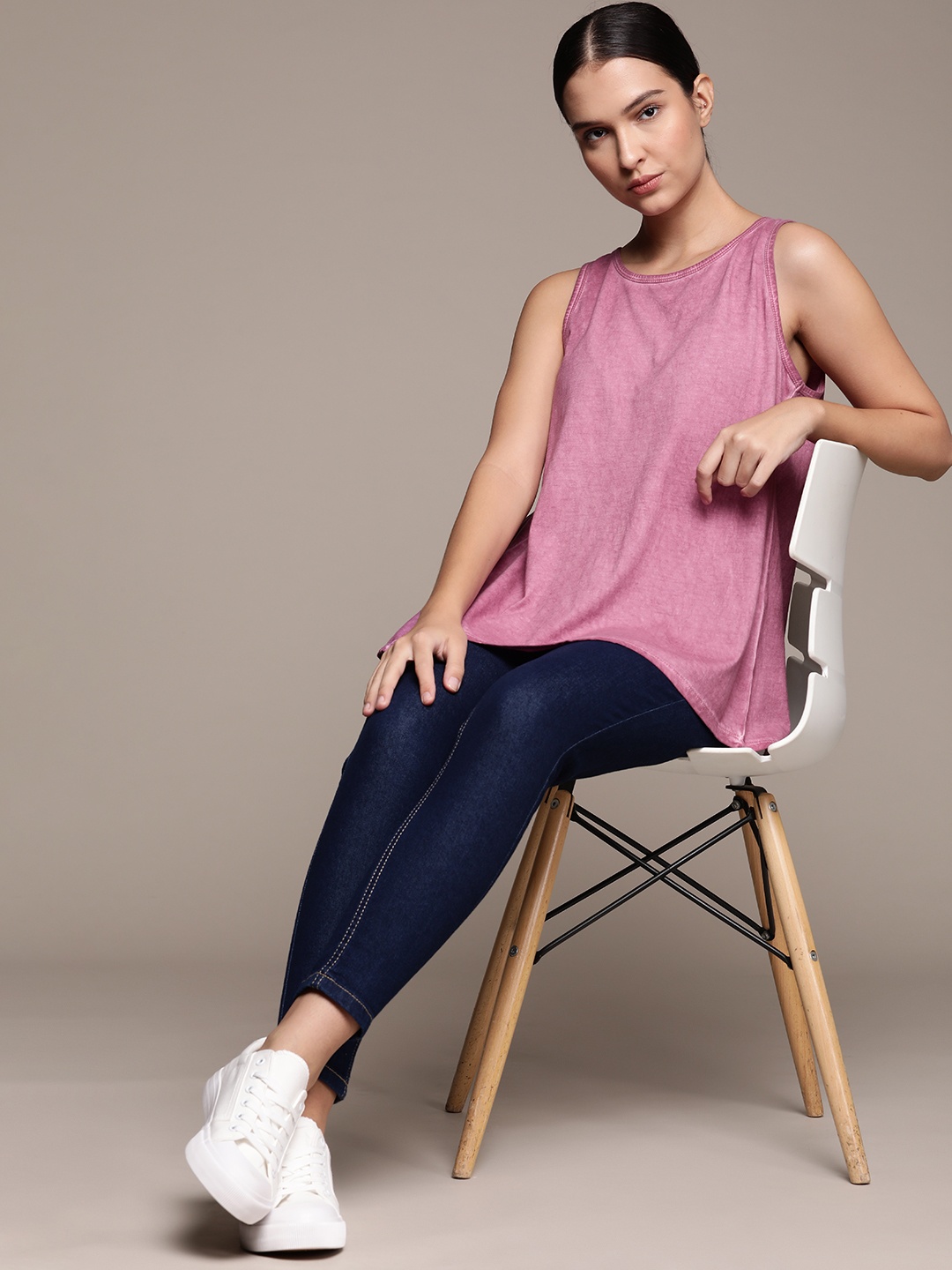 

Macy's Ideology Dusty Pink Pure Cotton Solid Styled Back Top, Rose