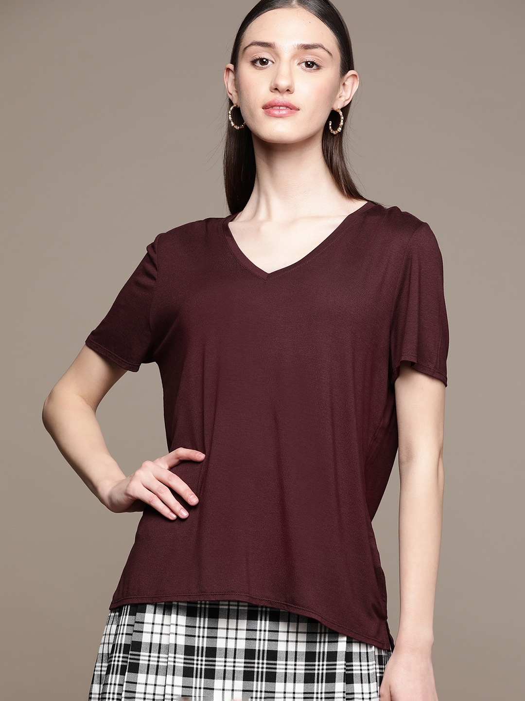 

Macy's Alfani Women Burgundy Solid T-shirt