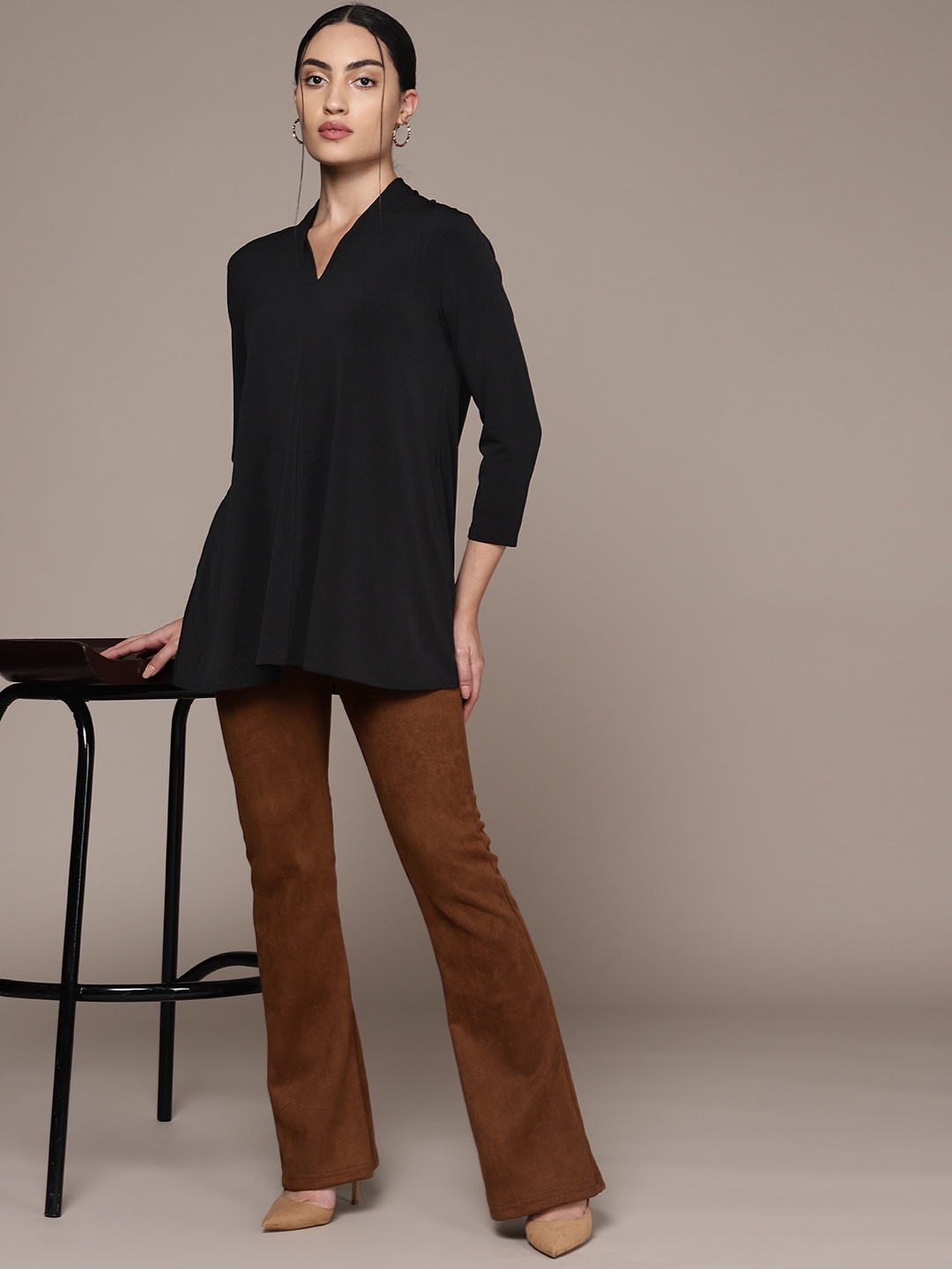

Macy's Alfani Black Solid Longline Top