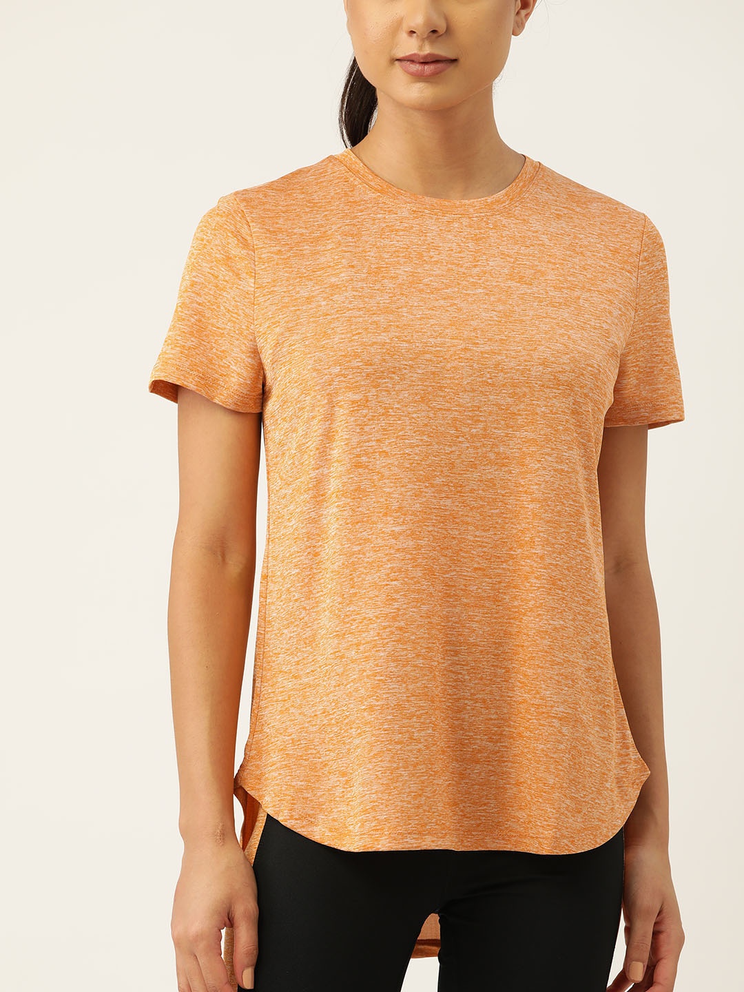 

Macy's Ideology Women Orange Solid Melange Effect T-shirt