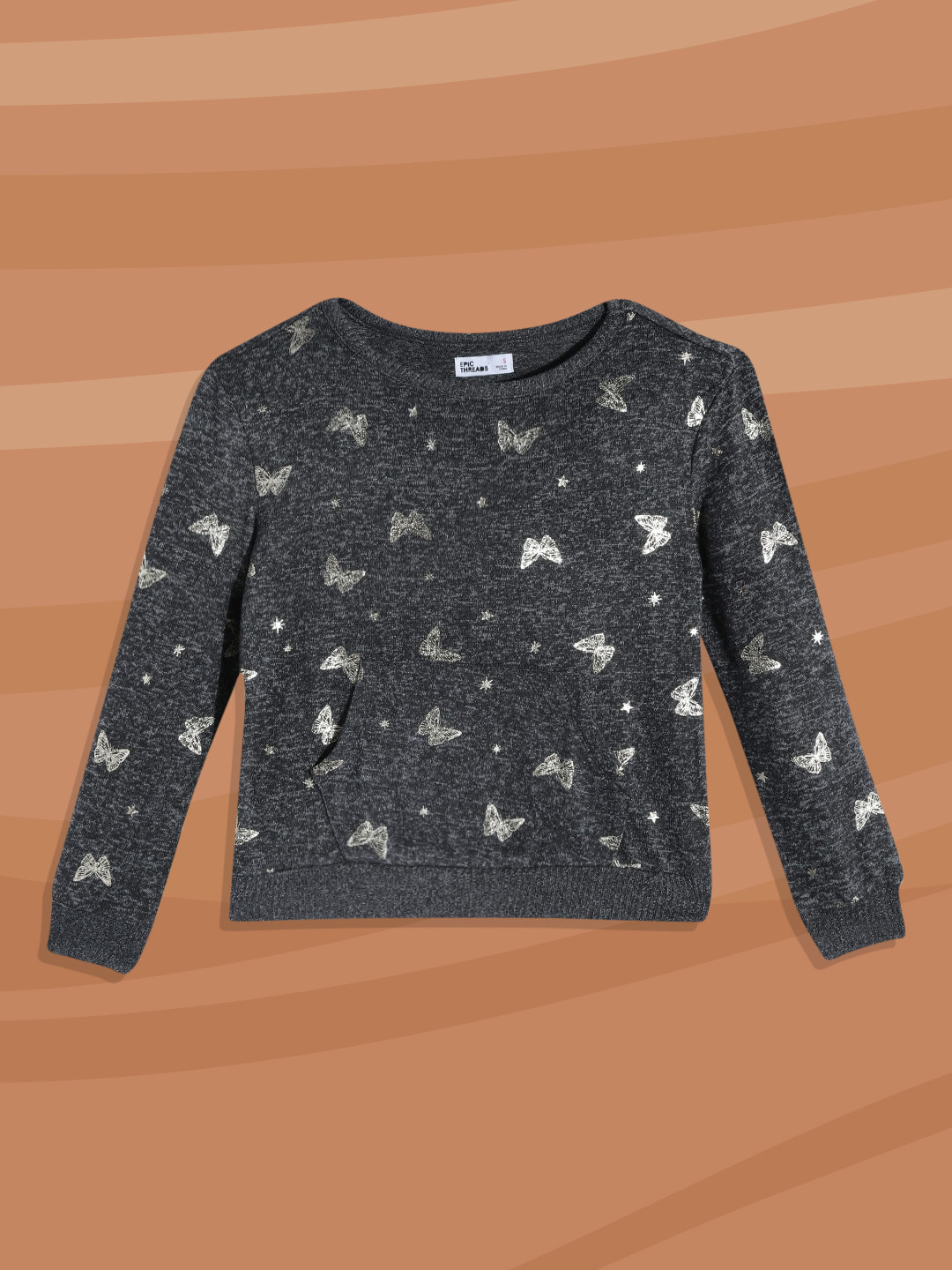 

Macy's Epic Threads Girls Charcoal Grey & Golden Butterfly Print Sweatshirt