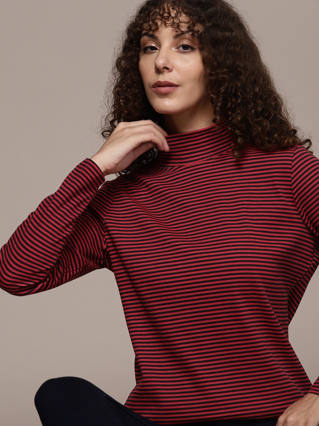 

Macy's Karen Scott Red & Black Striped Top