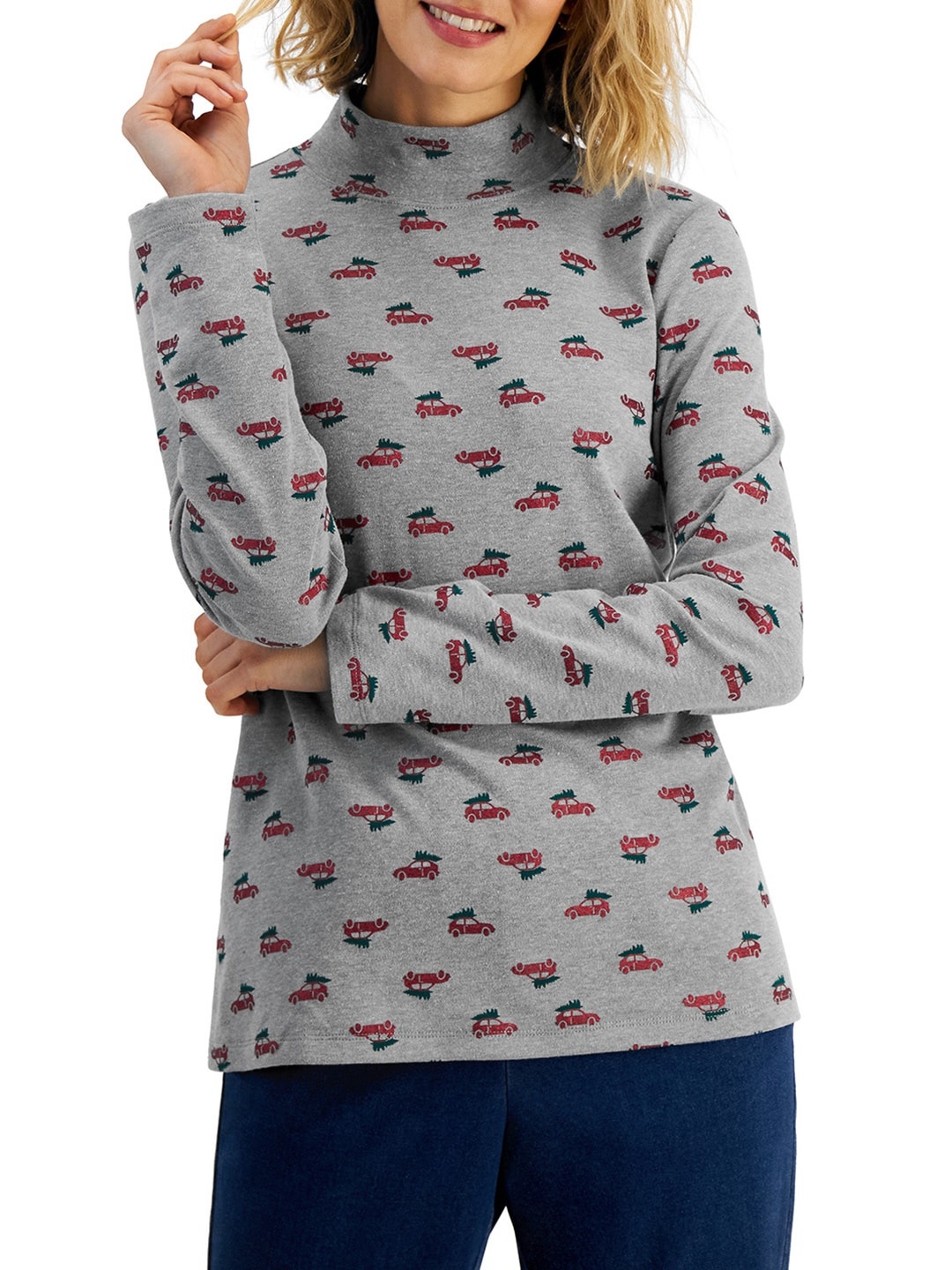 

Macy's Karen Scott Grey & Red Conversational Printed Top