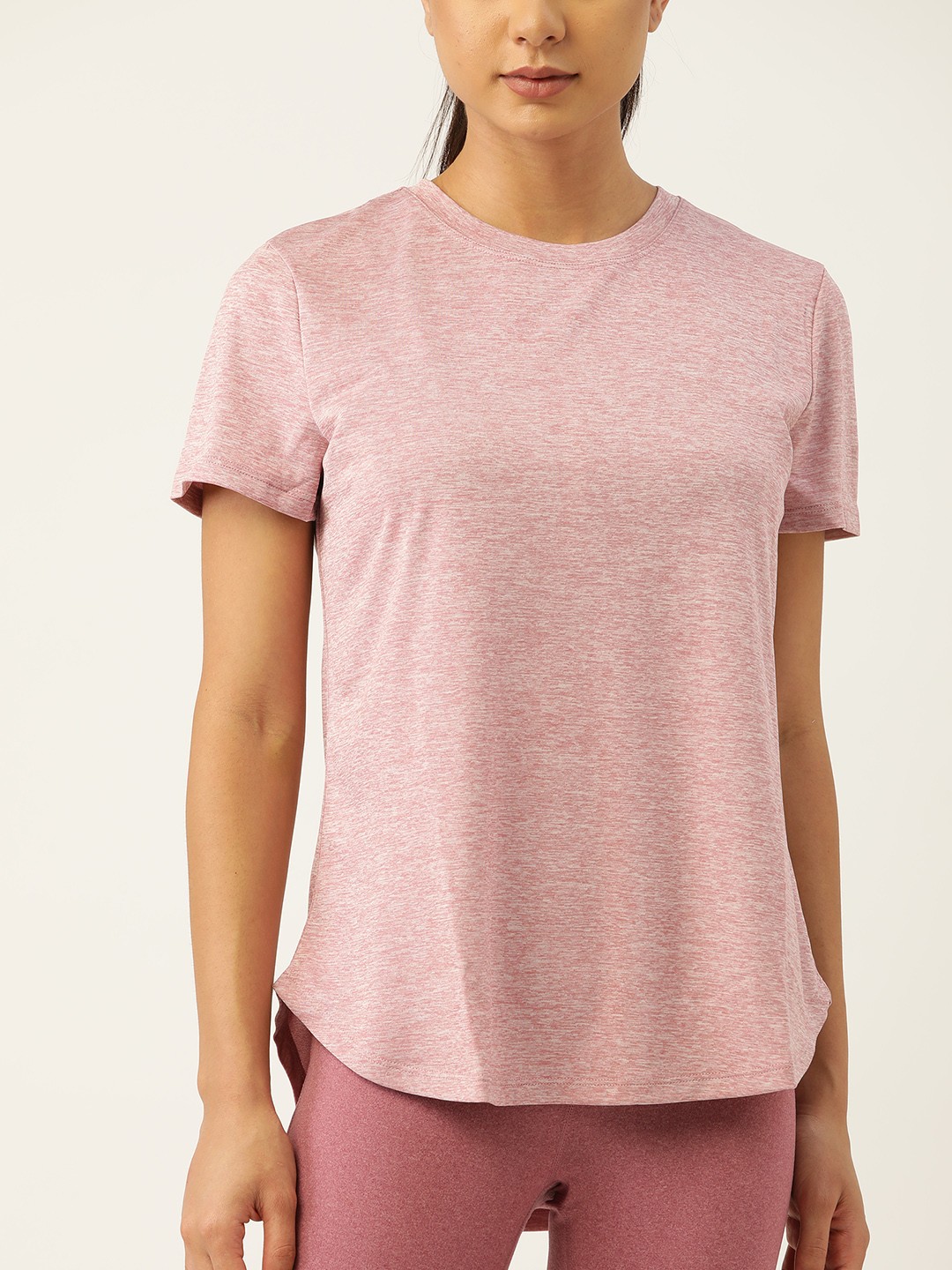

Macy's Ideology Women Pink Solid Melange Effect T-shirt