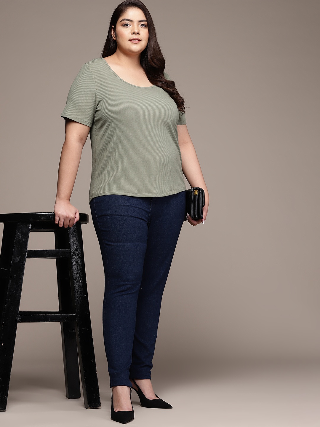 

Macy's Jenni Plus Size Sage Green Ribbed Top