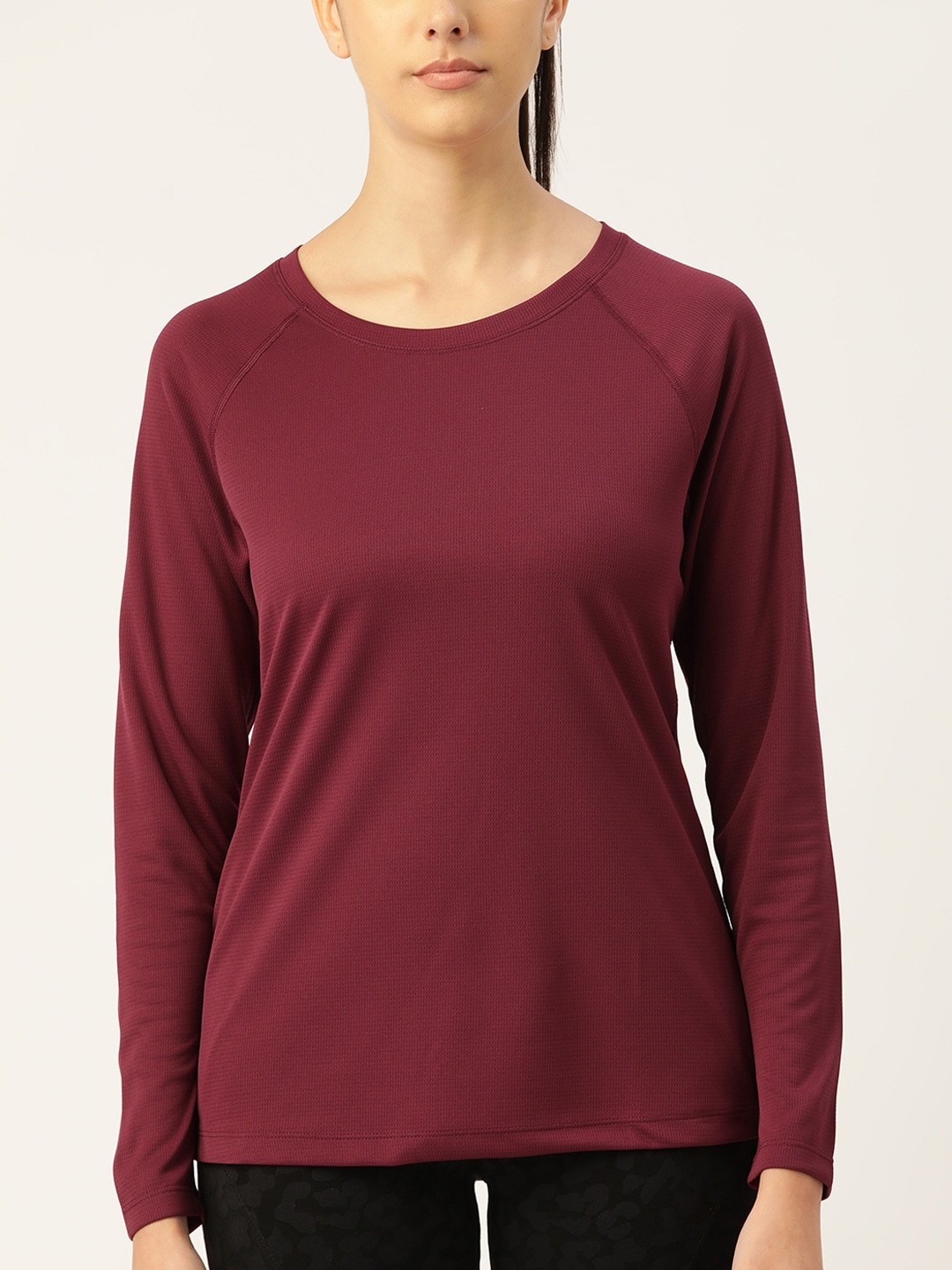 

Macy's Ideology Women Maroon Round Neck Knitted T-shirt