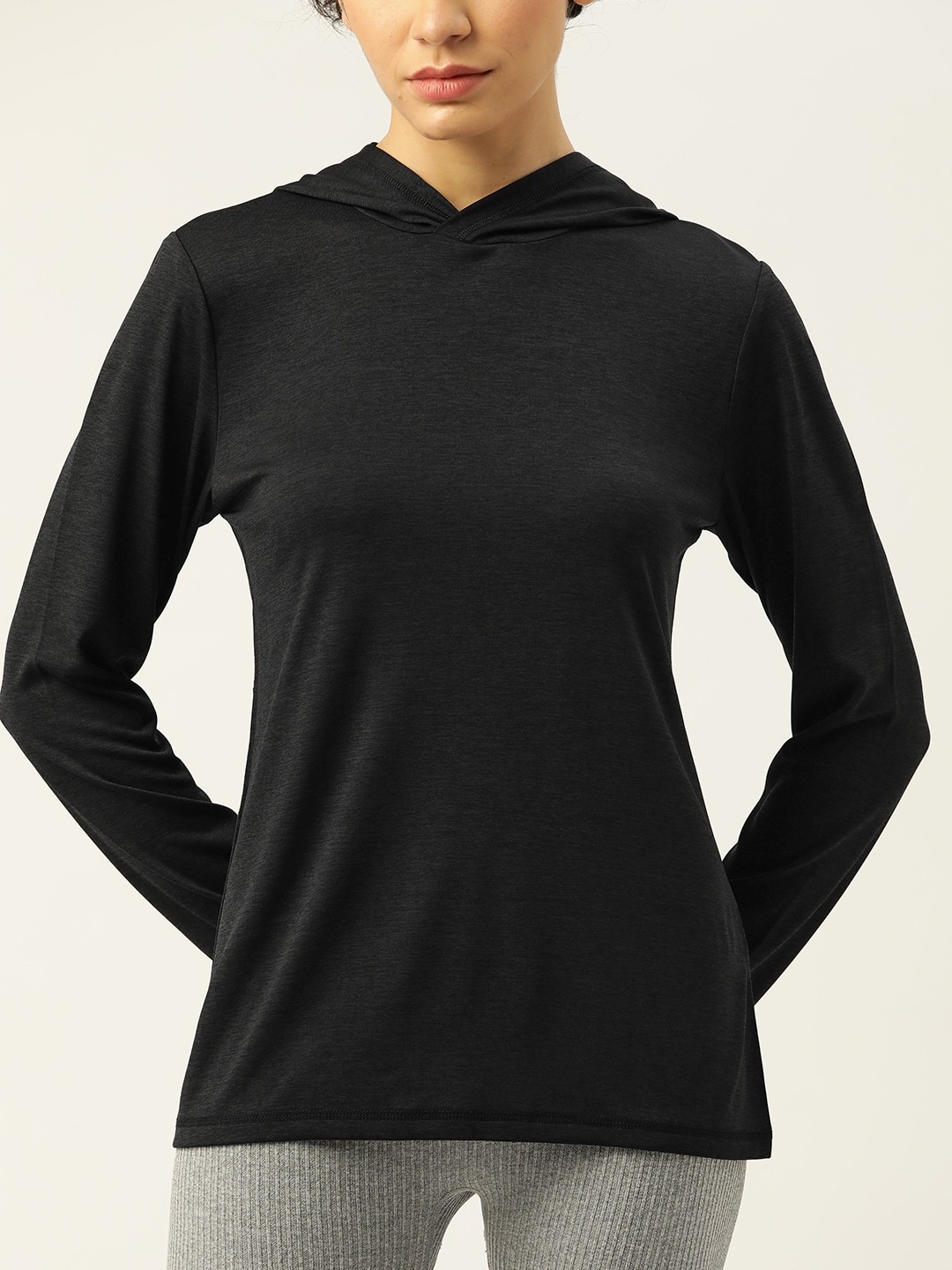 

Macy's Ideology Black Hooded Knitted Top