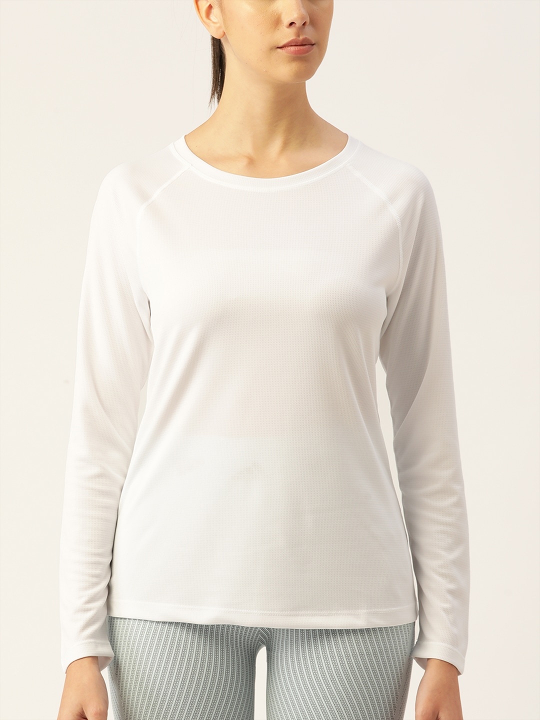 

Macy's Ideology Women White Round Neck Knitted T-shirt