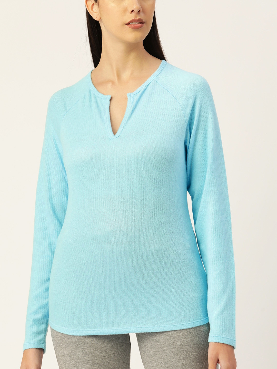 

Macy's Jenni Women Blue Notched Round Neck T-shirt