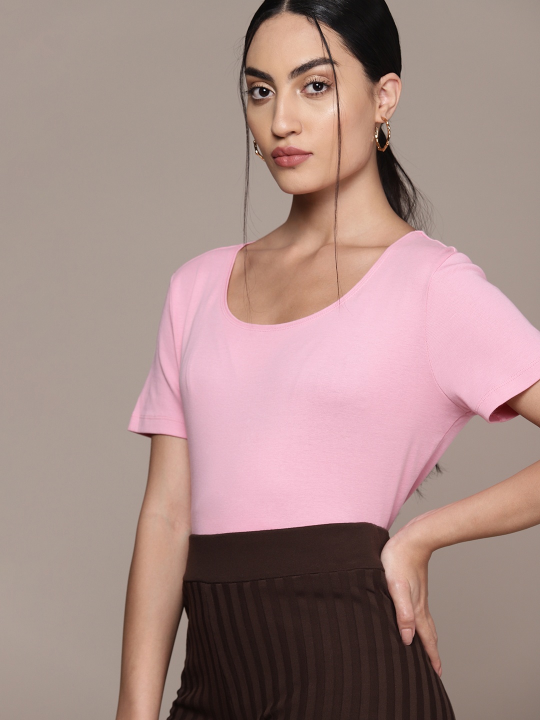 

Macy's Karen Scott Women Pink Pure Cotton Scoop Neck T-shirt