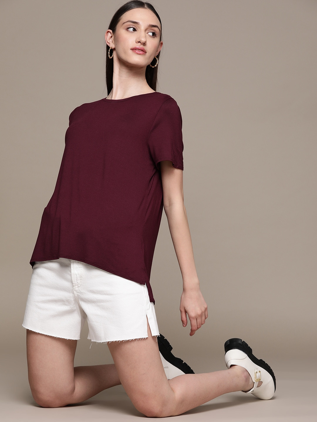 

Macy's Alfani Women Burgundy Solid T-shirt