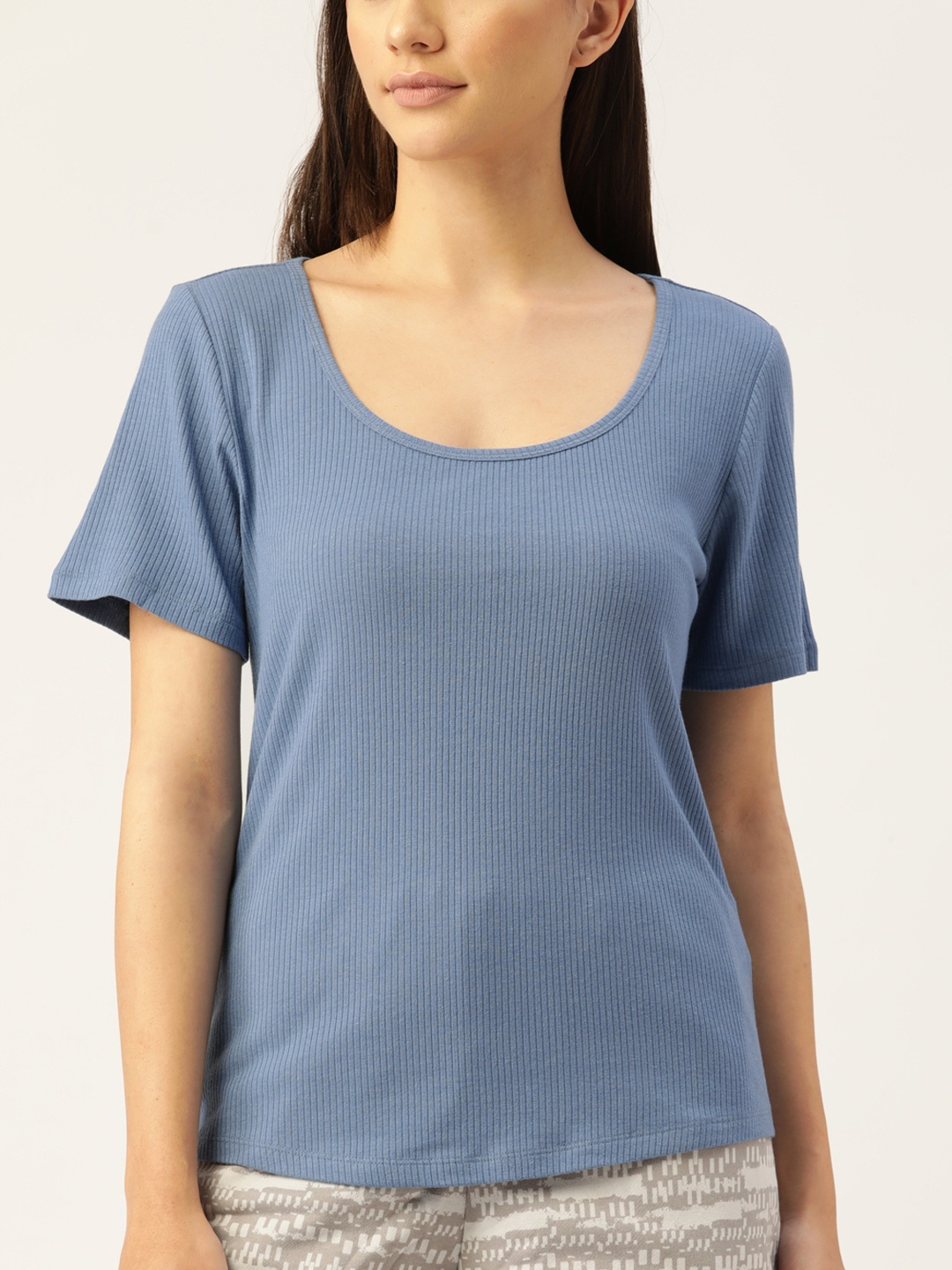

Macy's Jenni Blue Solid Ribbed Top