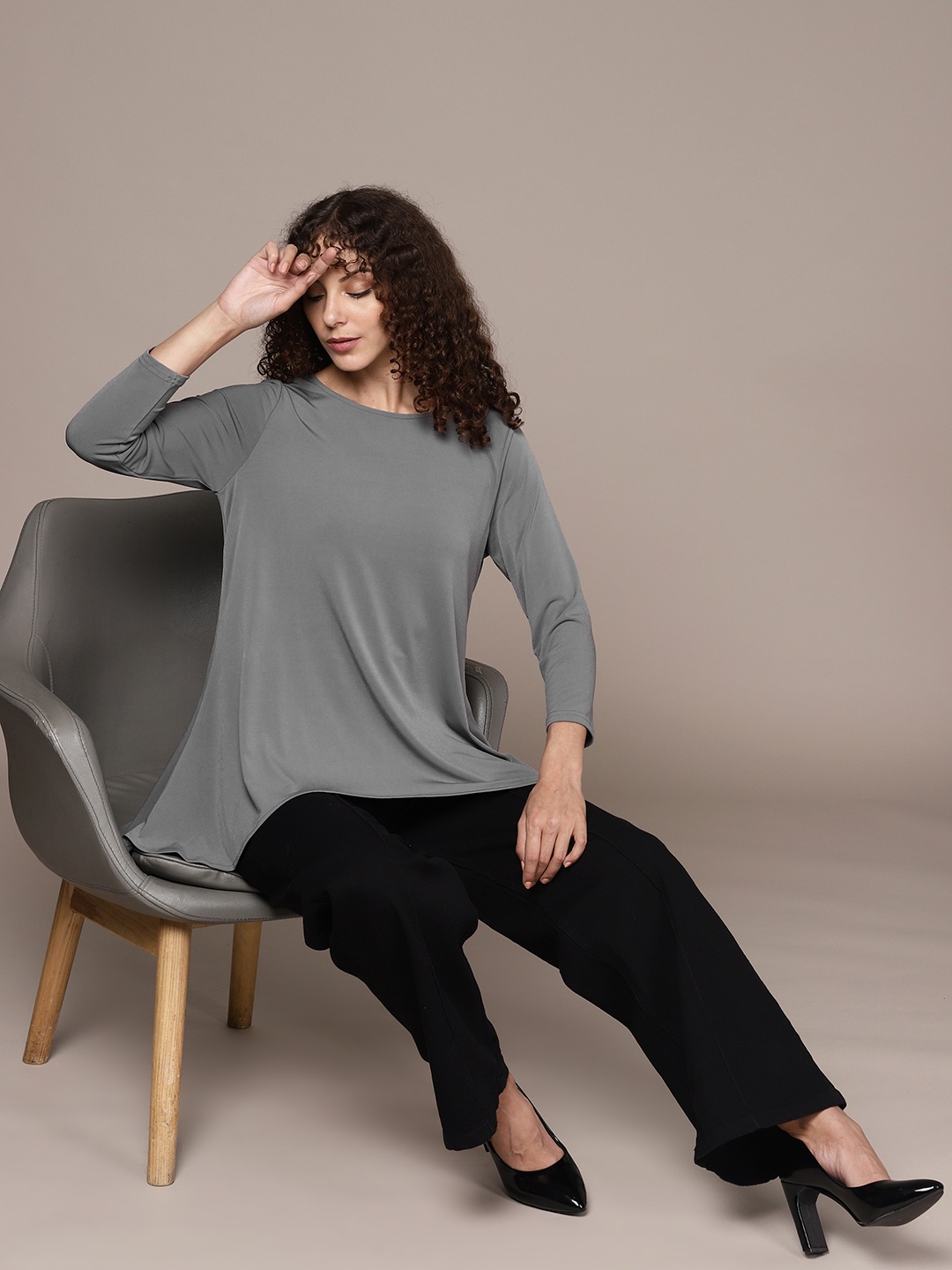 

Macy's Alfani Grey Solid Longline Top