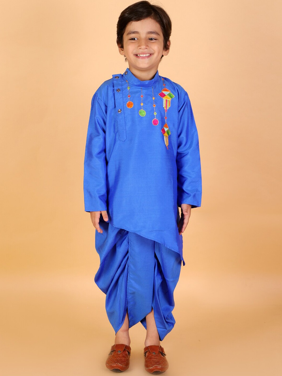 

KID1 Boys Blue Embroidered Dupion Silk Kurta with Dhoti Pants