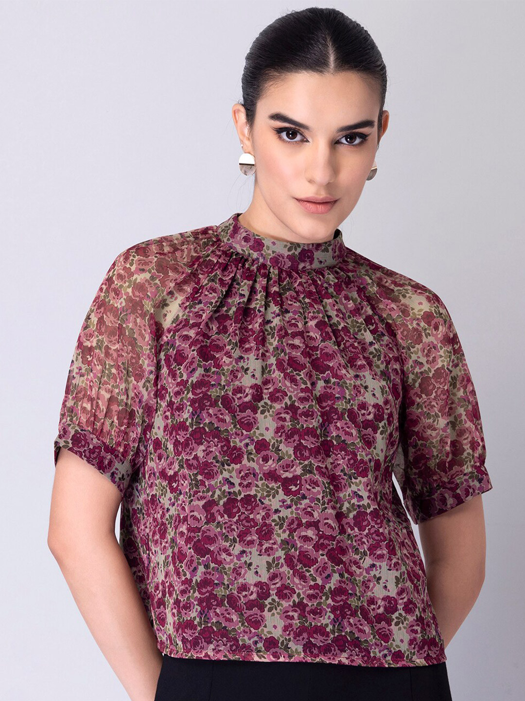 

FabAlley Women Pink Floral Print Georgette Top