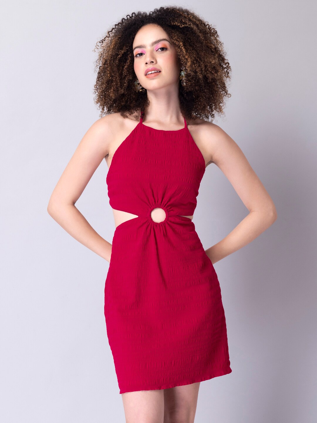 

FabAlley Red Halter Neck Cut Out Mini Sheath Dress