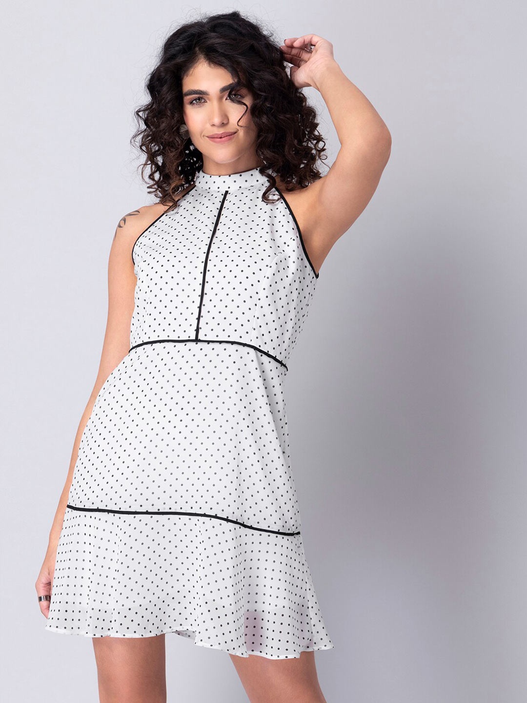 

FabAlley White Halter Neck Georgette Dress