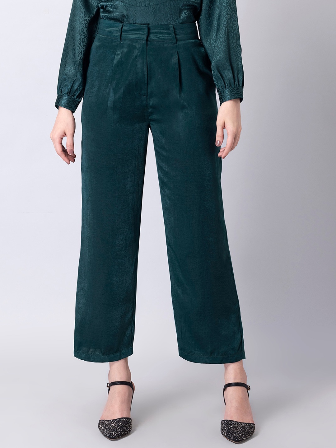 

FabAlley Women Green Pleated Trousers
